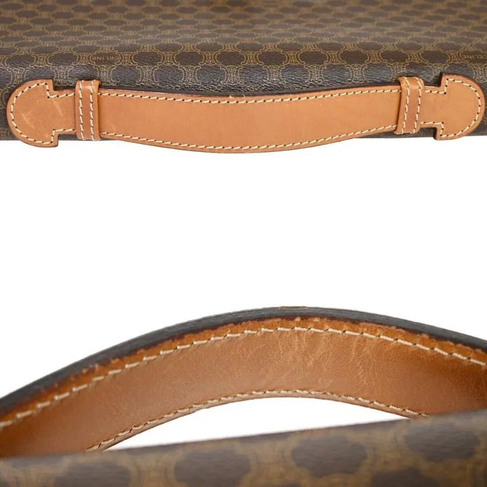 CELINE Logo Macadam Pattern Briefcase Hand Bag PVC Leather Brown Italy